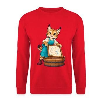 Leopardenkünstler im Atelier - Unisex Pullover - Rot - Vorne - Alina (178cm) & Michal (187cm)