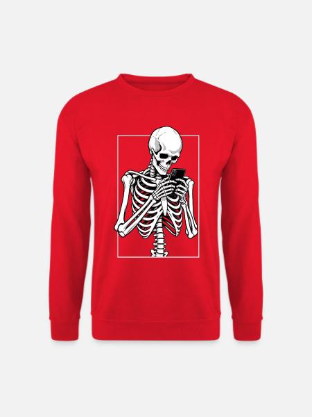 Skelett beim Doomscrolling - Unisex Pullover - Rot