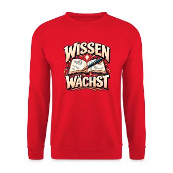 Lehrerleben: Wissen wächst jeden Tag | Lehrershirt - Unisex Pullover - Rot - Vorne - Alina (178cm) & Michal (187cm)
