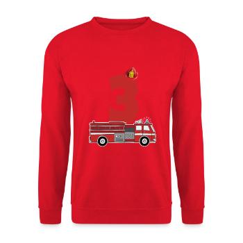 Kindergeburtstag 3 Jährige Feuerwehr Auto - Unisex Pullover - Rot - Vorne - Alina (178cm) & Michal (187cm)
