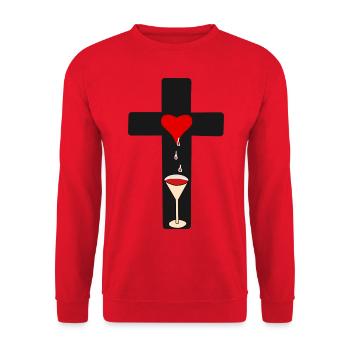 Kreuz Christi Blut Horror Halloween Grufti Okkult - Unisex Pullover - Rot - Vorne - Alina (178cm) & Michal (187cm)