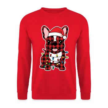 Dog French Bulldog Christmas Plaid - Unisex Sweatshirt - red - Front - Alina (178cm) & Michal (187cm)