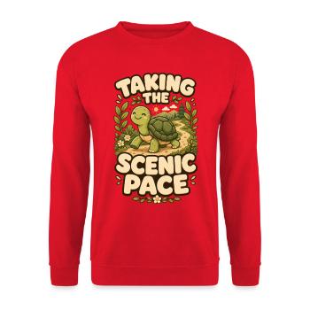 Taking The Scenic Pace Turtle - Unisex Sweatshirt - red - Front - Alina (178cm) & Michal (187cm)
