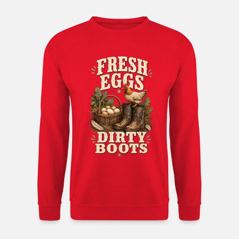 FRESH EGGS DIRTY BOOTS - Unisex Pullover - Rot