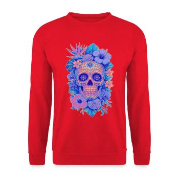 Halloween Sugar Skull Sugarskull blau - Unisex Pullover - Rot - Vorne - Alina (178cm) & Michal (187cm)