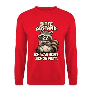 Waschbär Bitte Abstand - Unisex Pullover - Rot - Vorne - Alina (178cm) & Michal (187cm)