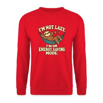 Ich bin nicht faul: Energiesparmodus - Unisex Pullover - Rot - Vorne - Alina (178cm) & Michal (187cm)