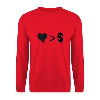 Love bigger than money symbols - Unisex Sweatshirt - red - Front - Alina (178cm) & Michal (187cm)