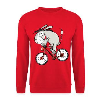 Esel Fährt Fahrrad I Drahtesel I Radeln Geschenk - Unisex Pullover - Rot - Vorne - Alina (178cm) & Michal (187cm)