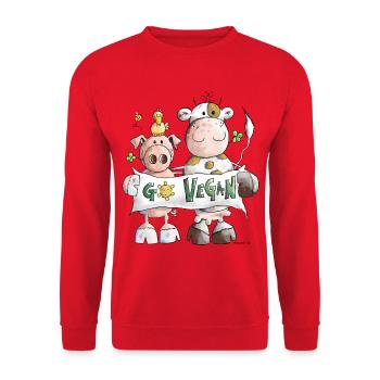 Go Vegan - Unisex Pullover - Rot - Vorne - Alina (178cm) & Michal (187cm)