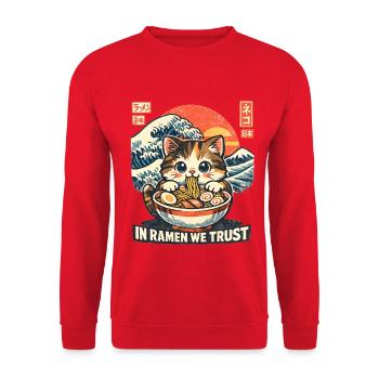 Ramen Cat In Ramen We Trust - Unisex Sweatshirt - red - Front - Alina (178cm) & Michal (187cm)