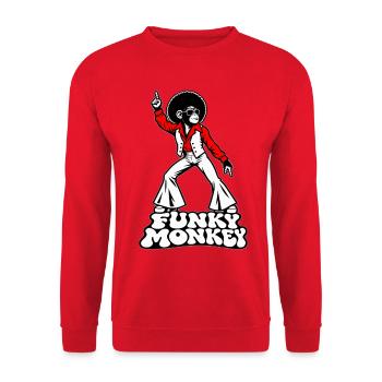 Funky Monkey Disco Attitüde - Unisex Pullover - Rot - Vorne - Alina (178cm) & Michal (187cm)