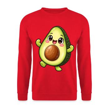 Avocado Kawaii Style – Süßes Fruchtmotiv - Unisex Pullover - Rot - Vorne - Alina (178cm) & Michal (187cm)