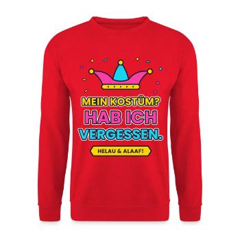 Karneval: MEIN KOSTÜM? HAB ICH VERGESSEN. - Unisex Pullover - Rot - Vorne - Alina (178cm) & Michal (187cm)