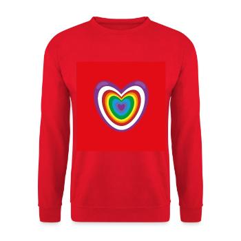 Herz und noch mal Herz mit Regenbogen. - Unisex Pullover - Rot - Vorne - Alina (178cm) & Michal (187cm)