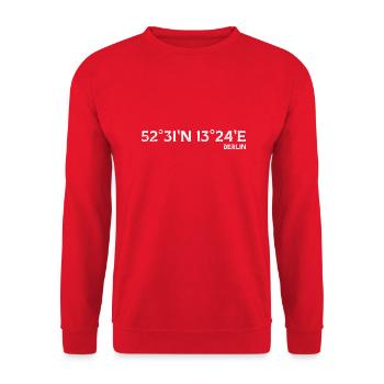 Berlin Koordinaten Souvenir - Unisex Pullover - Rot - Vorne - Alina (178cm) & Michal (187cm)