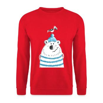 Seebär mit Möwe - Bär - Kapitän - Comic - Unisex Pullover - Rot - Vorne - Alina (178cm) & Michal (187cm)