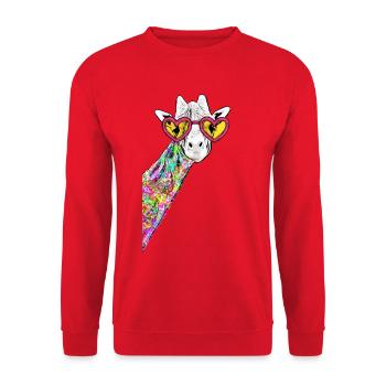 Zeichnung Süße Giraffe Bunt Hipster Mit Herzbrille - Unisex Pullover - Rot - Vorne - Alina (178cm) & Michal (187cm)