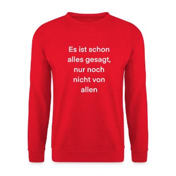 Es ist schon alles gesagt nur noch nicht von allen - Unisex Pullover - Rot - Vorne - Alina (178cm) & Michal (187cm)