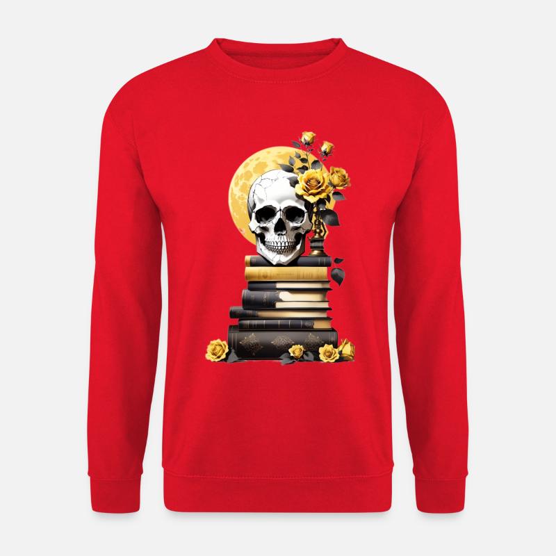 Bücherstapel mit Schädel - Unisex Pullover - Rot