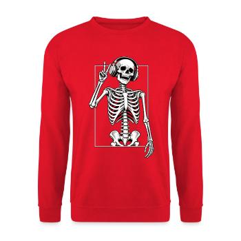 Skelett mit Kopfhörern - Unisex Pullover - Rot - Vorne - Alina (178cm) & Michal (187cm)
