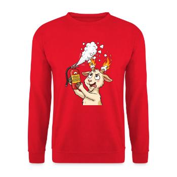 Feuer Ziege Feuerlöscher - Lustige Ziege löscht  - Unisex Pullover - Rot - Vorne - Alina (178cm) & Michal (187cm)
