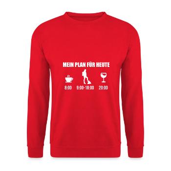 Mein Plan Wandern Bergsteigen | Hiking Wein Spruch - Unisex Pullover - Rot - Vorne - Alina (178cm) & Michal (187cm)