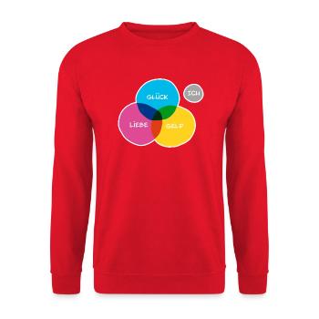 Glück, Geld, Liebe und Ich - Unisex Pullover - Rot - Vorne - Alina (178cm) & Michal (187cm)