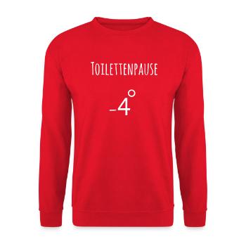Toilettenpause | Mann auf Toilette - Unisex Pullover - Rot - Vorne - Alina (178cm) & Michal (187cm)