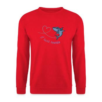 Hai Haifisch Herz Geschenk - Unisex Pullover - Rot - Vorne - Alina (178cm) & Michal (187cm)