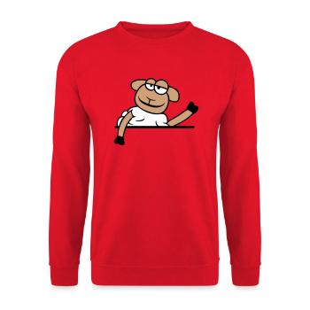 Schaf Winkt Hinter Mauer Zaun Schild Cool Lächeln - Unisex Pullover - Rot - Vorne - Alina (178cm) & Michal (187cm)