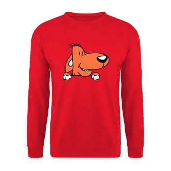 chien derrière le mur clôture signe peeps drôle coquin - Sweat-shirt Unisexe - rouge - Devant - Alina (178cm) & Michal (187cm)