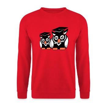 2 Owls Graduation College Abitur Student Team - Unisex Sweatshirt - red - Front - Alina (178cm) & Michal (187cm)