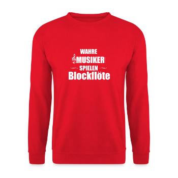 Blockflöte Instrument Geschenk - Unisex Pullover - Rot - Vorne - Alina (178cm) & Michal (187cm)