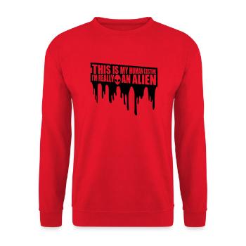human costume alien Zitat - Unisex Pullover - Rot - Vorne - Alina (178cm) & Michal (187cm)