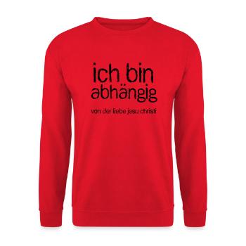 abhängig (JESUS-shirts) - Unisex Pullover - Rot - Vorne - Alina (178cm) & Michal (187cm)
