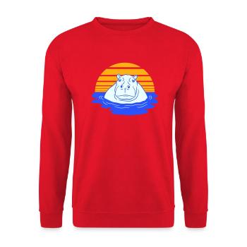 Nilpferd schwimmt Wasser Sonne Süß Comic Cartoon - Unisex Pullover - Rot - Vorne - Alina (178cm) & Michal (187cm)