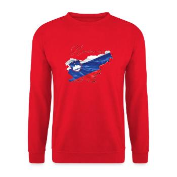 Slowenien Flagge in der Slowenien Landkarte EN - Unisex Pullover - Rot - Vorne - Alina (178cm) & Michal (187cm)
