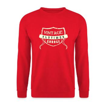 Vintage Oldtimer Garage - Unisex Pullover - Rot - Vorne - Alina (178cm) & Michal (187cm)