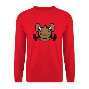 Hase Bodybuilder Gym Muskeln Stark Fitness Gewicht - Unisex Pullover - Rot - Vorne - Alina (178cm) & Michal (187cm)