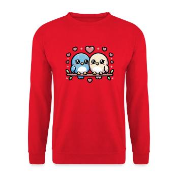 niedliche Turteltauben sitzen auf einem Ast - Unisex Pullover - Rot - Vorne - Alina (178cm) & Michal (187cm)