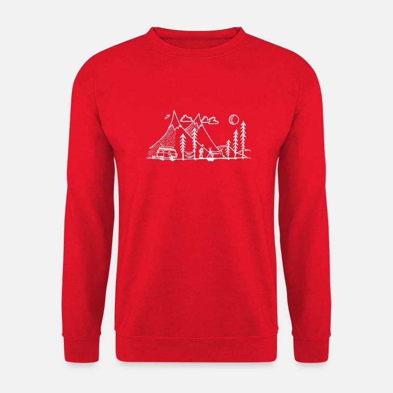 Camper Simple Mountain and Campfire - Unisex Pullover - Rot