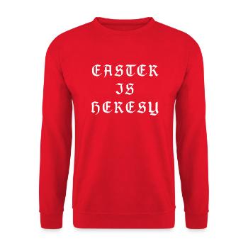 Easter is Heresy White Lettering - Unisex Pullover - Rot - Vorne - Alina (178cm) & Michal (187cm)