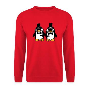 2 Pinguin Gentlemen Sir Herr Zylinder Hut Monokel - Unisex Pullover - Rot - Vorne - Alina (178cm) & Michal (187cm)