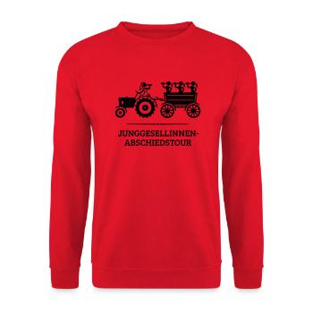 Junggesellinnen-Abschiedstour Mit Trecker (JGA V2) - Unisex Pullover - Rot - Vorne - Alina (178cm) & Michal (187cm)
