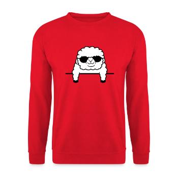 Schaf Hinter Zaun Mauer Sonnenbrille Schäfchen - Unisex Pullover - Rot - Vorne - Alina (178cm) & Michal (187cm)