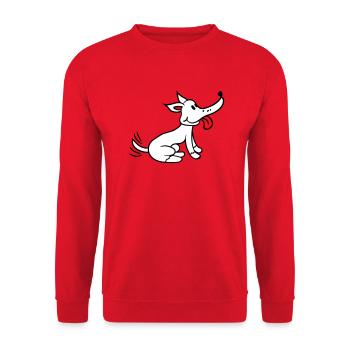 Hund Wedelt Aufgeregt Süß Glücklich Schwänzchen - Unisex Pullover - Rot - Vorne - Alina (178cm) & Michal (187cm)
