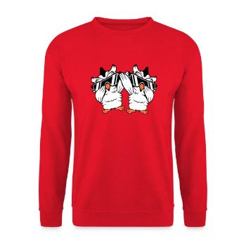 2 Owls Dabbing Dab Dance Pose Gesture Sunglasses - Unisex Sweatshirt - red - Front - Alina (178cm) & Michal (187cm)
