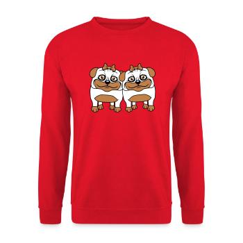 2 chiens carlin filles femmes petites amies équipe filles - Sweat-shirt Unisexe - rouge - Devant - Alina (178cm) & Michal (187cm)