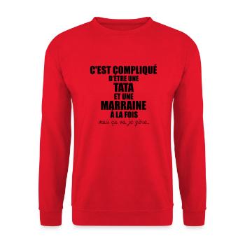 c'est compliqué d'etre une tata et une marraine - Unisex Pullover - Rot - Vorne - Alina (178cm) & Michal (187cm)
